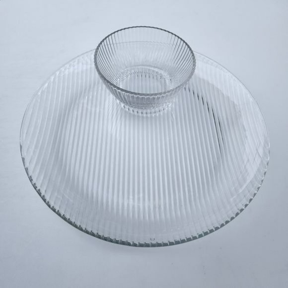Vintage Anchor Hocking Entertainers Ribbed Glass Relish Chip And Dip Set 2 pcs - Picture 13 of 14